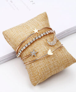 Scintillating American Diamond Star & Moon Design Gold Plated Bracelet - Pack Of 4
