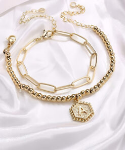 Gold Plated Alphabetical A Bracelet Set of 2 For Women