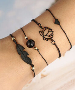 Black Silver Toned Contemporary Bracelet (Pack of 4)