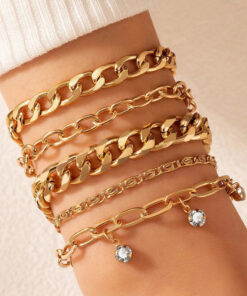 Gold Plated and Gold Toned Contemporary Stackable Bracelet (Pack of 5)