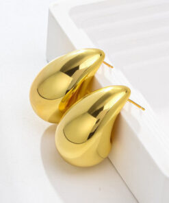 Gold Plated Glossy Chunky Dome Drop Earrings