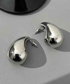 Silver Plated Glossy Chunky Dome Drop Earrings