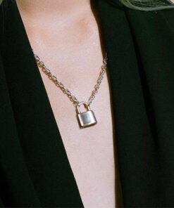 Glitzy Lock Design Silver Plated Chain Necklace For Women