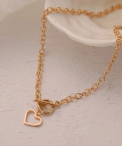 Heart Gold Plated Single Chain Necklace Jewellery For Women