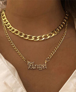 Angel Text Gold Plated Multi Strand Necklace For Women