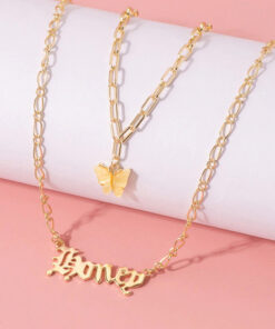 Butterfly inspired Angel Gold Plated Multi Strand Necklace For Women