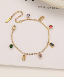 Gold Plated Anti Tarnish Multicolour Geometrical Bracelet
