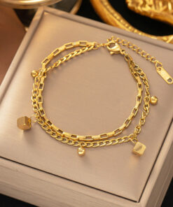 Gold Plated Anti Tarnish Stainless Steel Cube themed Wraparound Bracelet