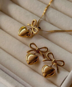 Gold Plated Anti Tarnish Bow-Heart Themed Jewellery Set