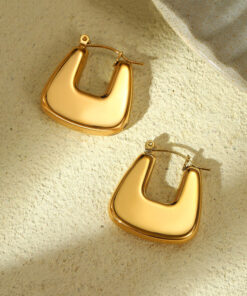 Gold Plated Anti Tarnish Chunky Geometric Statement Hoop Earrings