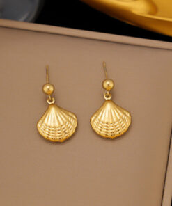 Gold Plated Stainless Steel Anti Tarnish Shell Themed Drop Earrings