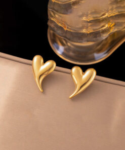 Gold Plated Stainless Steel Anti Tarnish Heart Themed Stud Earrings