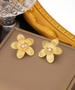 Gold Plated Stainless Steel Anti Tarnish Floral Themed Stud Earrings