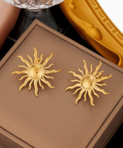 Gold Plated Stainless Steel Anti Tarnish Sun Shaped Stud Earrings