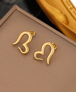 Gold Plated Stainless Steel Anti Tarnish Heart Themed Stud Earrings