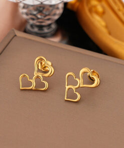 Gold Plated Stainless Steel Anti Tarnish Heart Themed Stud Earrings