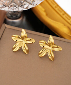 Gold Plated Stainless Steel Anti Tarnish Floral Themed Stud Earrings