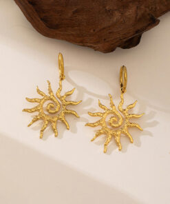 Gold Plated Stainless Steel Anti Tarnish Sun Shaped Stud Earrings