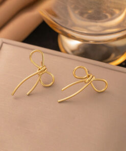 Gold Plated Stainless Steel Anti Tarnish Bow Themed Drop Earrings
