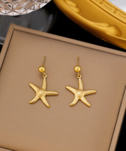 Gold Plated Stainless Steel Anti Tarnish Star Themed Drop Earrings