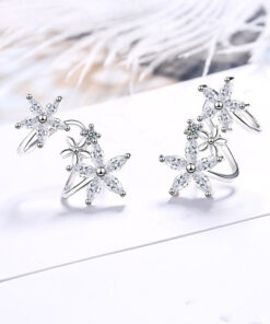 Silver Plated Anti Tarnish American Diamond Studded Triple Star Shaped Earcuffs Style Stud Earrings