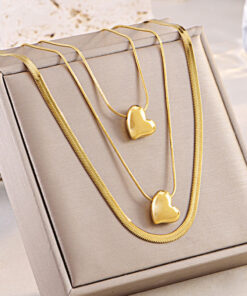Gold-Plated Anti Tarnish Heart Themed Layered Necklace
