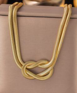 Gold-Plated Anti Tarnish Knotted Chain Layered Necklace