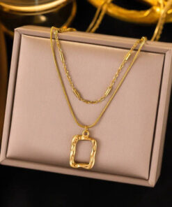 Gold Plated Stainless Steel Anti Tarnish Dual Strand Geometric Necklace For Women