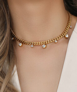 Gold Plated Stainless Steel Anti Tarnish Crystal Accents Dainty Necklace For Women