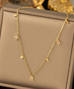 Gold Plated Stainless Steel Anti Tarnish Gold-Toned Geometric Necklace For Women