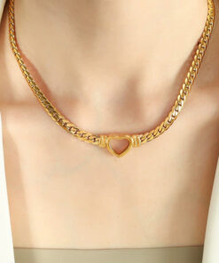 Gold Plated Stainless Steel Anti Tarnish Heart Themed Necklace