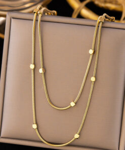 Gold Plated Stainless Steel Anti-Tarnish Geometric Dual Strand Necklace