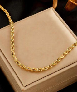 Gold Plated Stainless Steel Anti Tarnish Twisted Chain Necklace