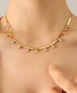 Gold Plated Stainless Steel Anti Tarnish Snake Chain Gold Stone Studded Necklace