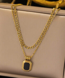 Gold Plated Stainless Steel Anti-Tarnish Geometric Dual Strand Necklace