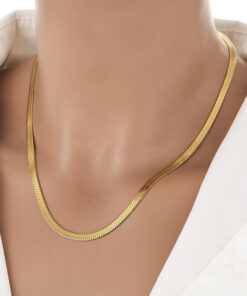 Gold Plated Anti Tarnish Stainless Steel Flat Snake Chain Necklace