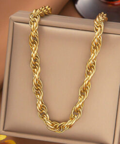 Gold Plated Anti Tarnish Stainless Steel Thick Chain Rope Style Necklace
