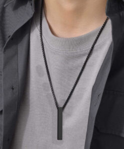 Black Silver Plated Stainless Steel Anti Tarnish Bar Shaped Hip Hop Party Pendant For Men