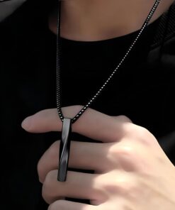 Black Silver Plated Stainless Steel Anti Tarnish Twisted Bar Shaped Hip Hop Party Pendant