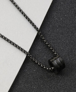 Black Silver Plated Stainless Steel Anti Tarnish Triple Linked Rings Black Circular Pendant