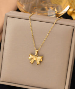 Gold Plated Anti Tarnish Stainless Steel Bow Themed Pendant