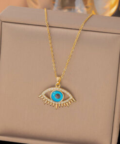 Gold Plated Anti Tarnish Stainless Steel Evil Eye Themed Pendant