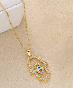 Gold Plated Anti Tarnish Stainless Steel Evil Eye Themed Buddha Hand Pendant