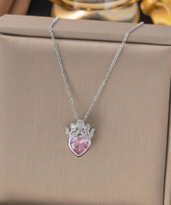 Gold Plated Anti Tarnish Stainless Steel Heart Themed Pink Crown Pendant