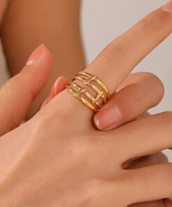 Gold Plated Anti Tarnish Stainless Steel Contemporary Adjustable Finger Ring