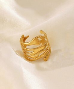 Gold Plated Anti Tarnish Stainless Steel Contemporary Adjustable Finger Ring