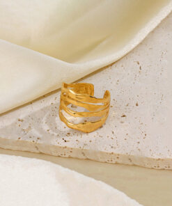 Gold Plated Anti Tarnish Stainless Steel Contemporary Adjustable Finger Ring