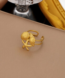 Gold Plated Anti Tarnish Stainless Steel Sea Shell Themed Ring