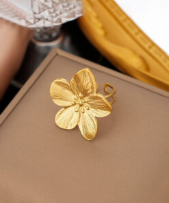 Gold Plated Anti Tarnish Stainless Steel Floral Themed Ring
