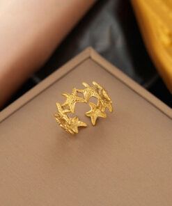 Gold Plated Anti Tarnish Stainless Steel Star Themed Contemporary Ring